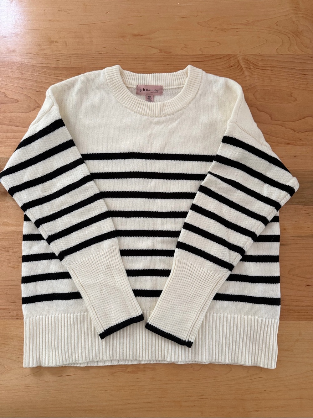 Philosophy Black and Cream Striped Crewneck Sweater